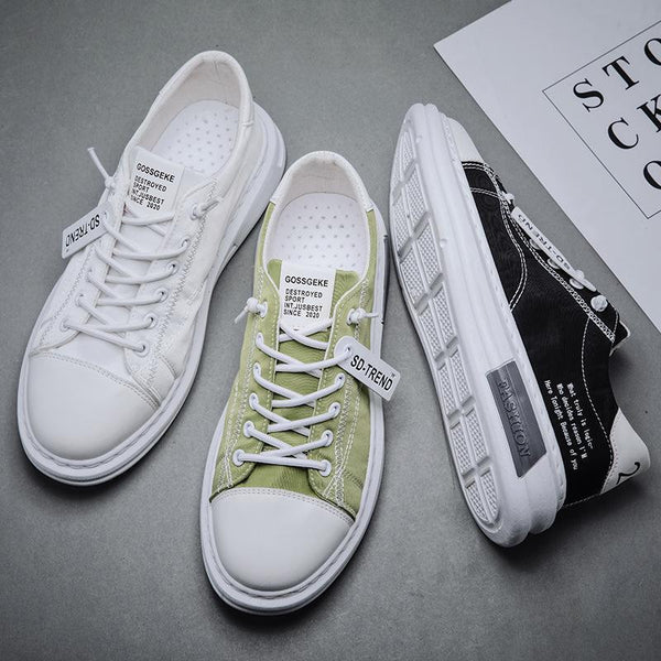 Men Sneakers Fashion Soft Leather Breathable Rubber Sole Round Toe Lace Up Flat Casual Shoes Street Style Sports Shoes Travel Walking Shoes