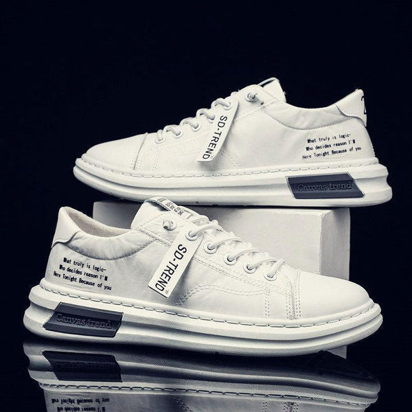 Men Sneakers Fashion Soft Leather Breathable Rubber Sole Round Toe Lace Up Flat Casual Shoes Street Style Sports Shoes Travel Walking Shoes