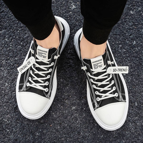Men Sneakers Fashion Soft Leather Breathable Rubber Sole Round Toe Lace Up Flat Casual Shoes Street Style Sports Shoes Travel Walking Shoes