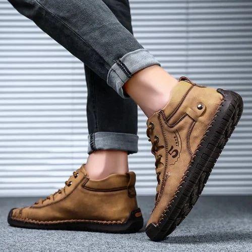 Men Hand Stitching Microfiber Leather Comfy Soft Retro Style Casual Shoes