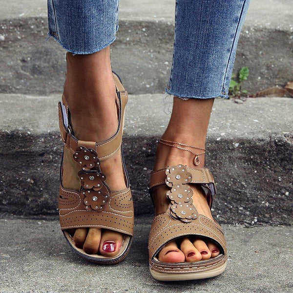 LADIES COMFY WEDGE SANDALS WITH FLOWER