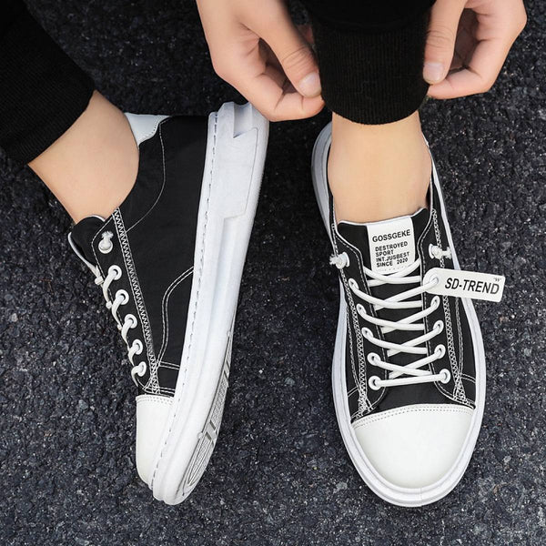 Men Sneakers Fashion Soft Leather Breathable Rubber Sole Round Toe Lace Up Flat Casual Shoes Street Style Sports Shoes Travel Walking Shoes