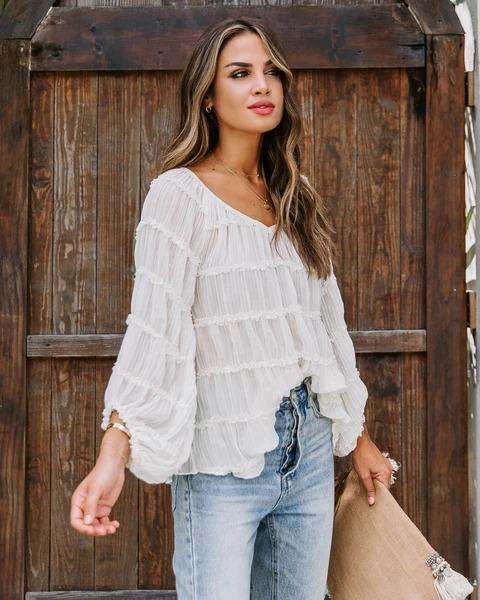 RUFFLE TIERED BALLOON SLEEVE BLOUSE