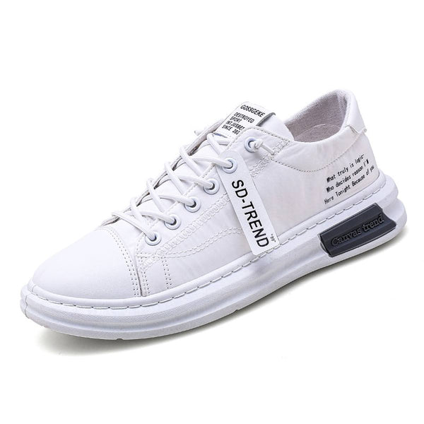 Men Sneakers Fashion Soft Leather Breathable Rubber Sole Round Toe Lace Up Flat Casual Shoes Street Style Sports Shoes Travel Walking Shoes