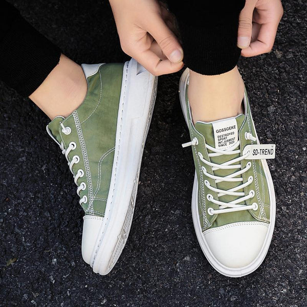 Men Sneakers Fashion Soft Leather Breathable Rubber Sole Round Toe Lace Up Flat Casual Shoes Street Style Sports Shoes Travel Walking Shoes