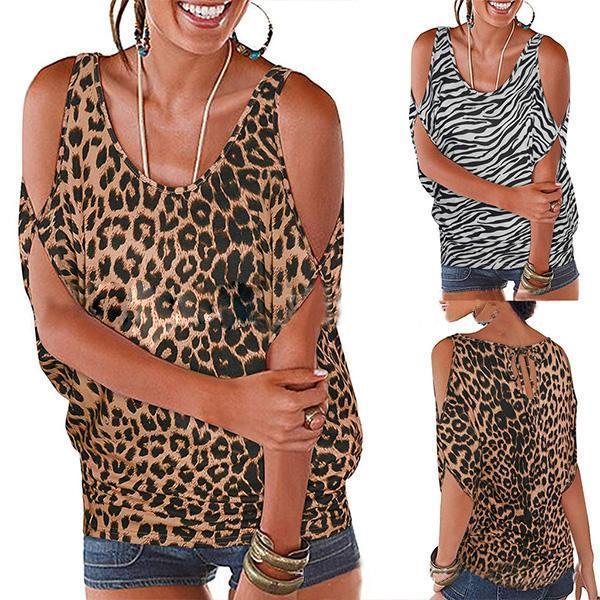 WOMEN O NECK SLEEVELESS LEOPARD T-SHIRT