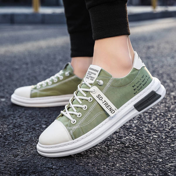 Men Sneakers Fashion Soft Leather Breathable Rubber Sole Round Toe Lace Up Flat Casual Shoes Street Style Sports Shoes Travel Walking Shoes