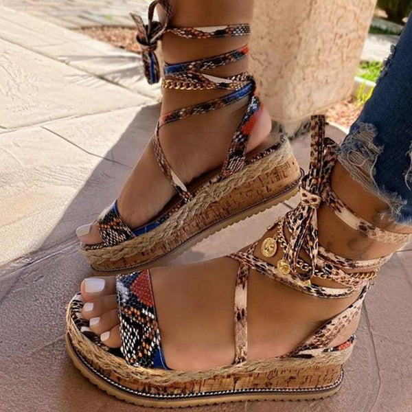 CULTURAL OPEN TOE LACE-UP PLATFORM SANDALS