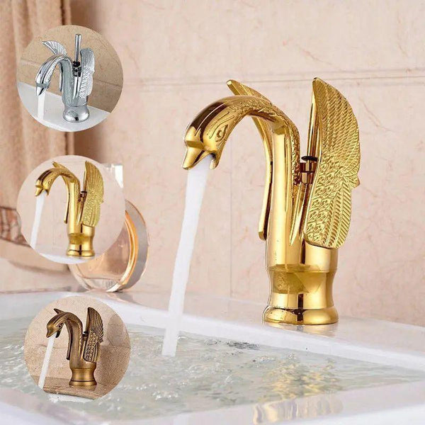 Luxury golden swan bathroom faucet