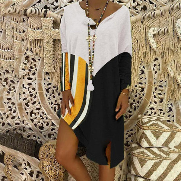 WOMEN V-NECK LONG SLEEVE PRINTED DRESS