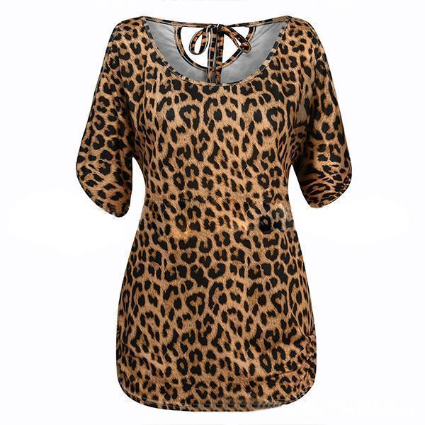 WOMEN O NECK SLEEVELESS LEOPARD T-SHIRT