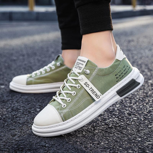 Men Sneakers Fashion Soft Leather Breathable Rubber Sole Round Toe Lace Up Flat Casual Shoes Street Style Sports Shoes Travel Walking Shoes