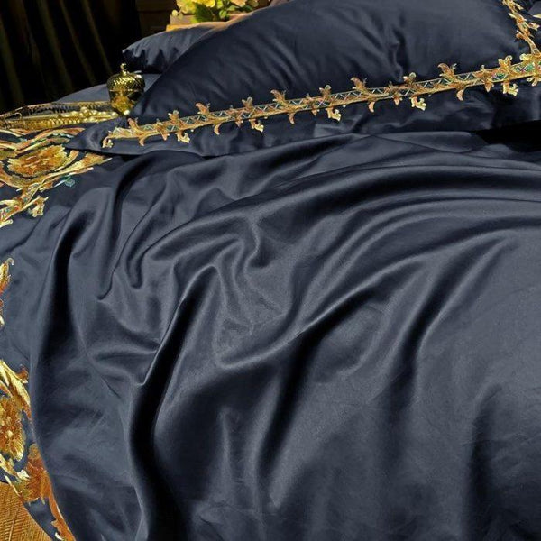 Leroux Black Egyptian Cotton Premium Embroidery Duvet Cover Set