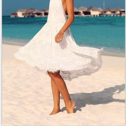 Lace Halter Dress - White