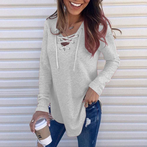 Lace Up Shirt Long Sleeve Sweatshirt