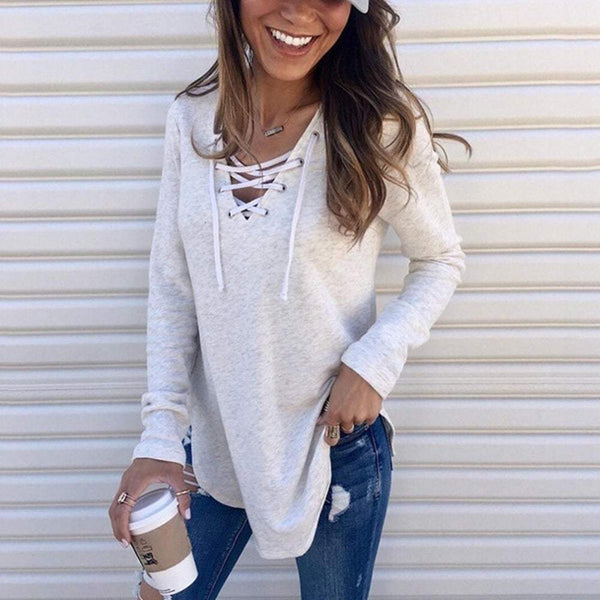 Lace Up Shirt Long Sleeve Sweatshirt