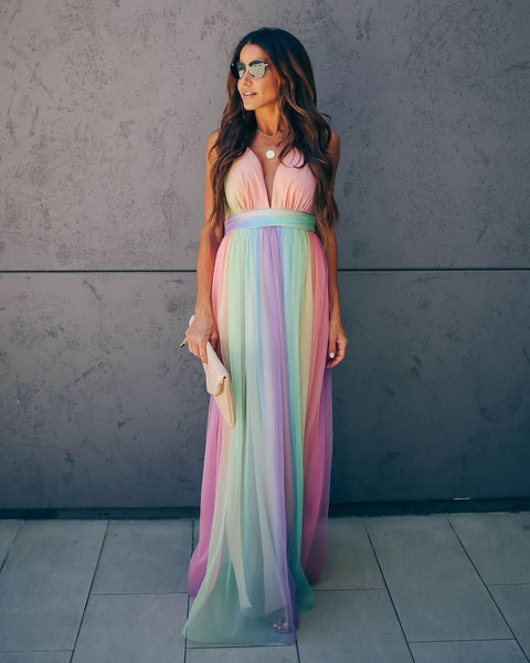 WONDERLAND RAINBOW STRIPED MAXI DRESS – FINAL SALE