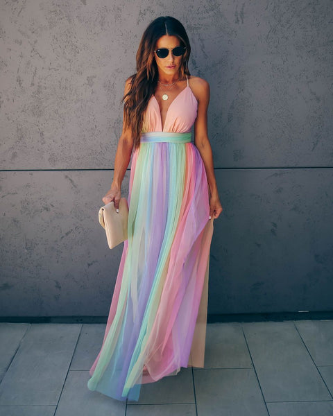 WONDERLAND RAINBOW STRIPED MAXI DRESS – FINAL SALE