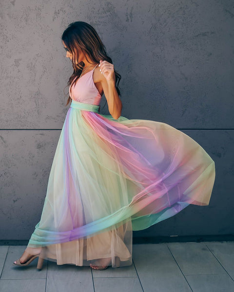 WONDERLAND RAINBOW STRIPED MAXI DRESS – FINAL SALE