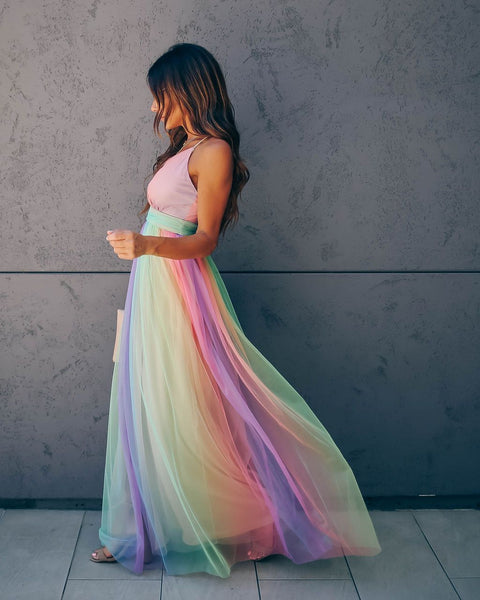 WONDERLAND RAINBOW STRIPED MAXI DRESS – FINAL SALE