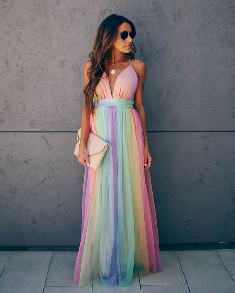 WONDERLAND RAINBOW STRIPED MAXI DRESS – FINAL SALE