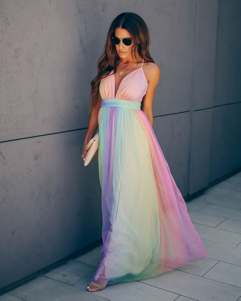 WONDERLAND RAINBOW STRIPED MAXI DRESS – FINAL SALE