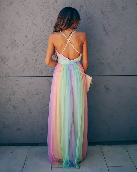 WONDERLAND RAINBOW STRIPED MAXI DRESS – FINAL SALE