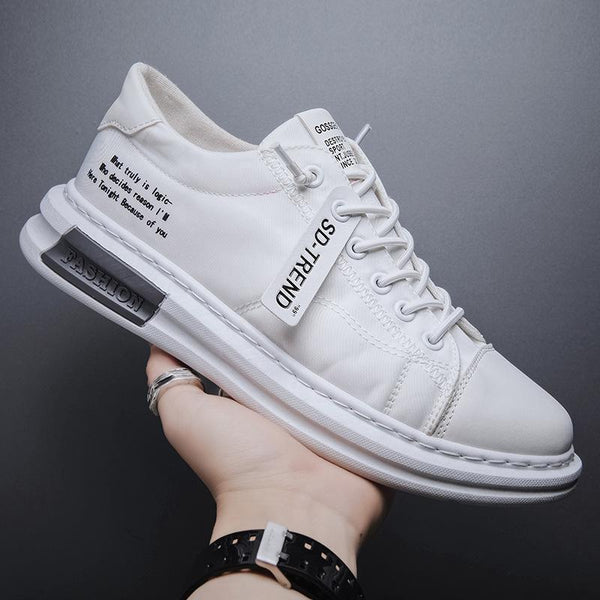 Men Sneakers Fashion Soft Leather Breathable Rubber Sole Round Toe Lace Up Flat Casual Shoes Street Style Sports Shoes Travel Walking Shoes