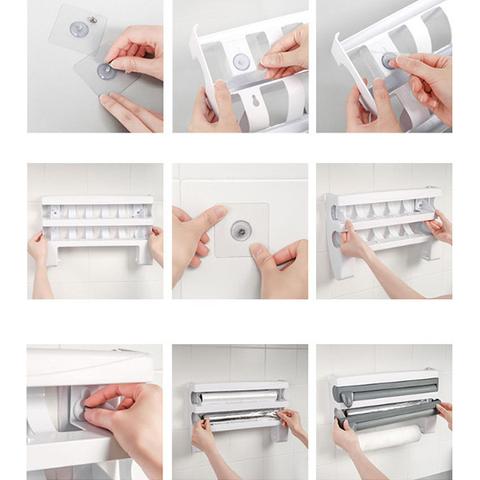 Multifunction Film Storage Rack Cutter for Kitchen【Punch-free】