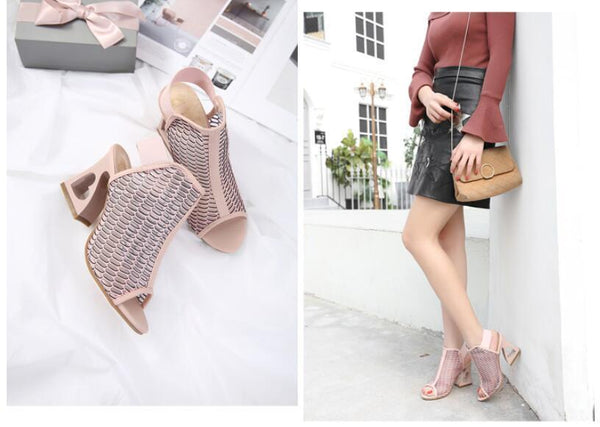 WOMAN SHOES FISH MOUTH ROME ELASTIC BAND HIGH-HEELED SHOES HETEROMORPHIC HEEL HEART-SHAPED HEEL PUMPS