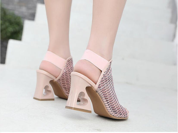 WOMAN SHOES FISH MOUTH ROME ELASTIC BAND HIGH-HEELED SHOES HETEROMORPHIC HEEL HEART-SHAPED HEEL PUMPS